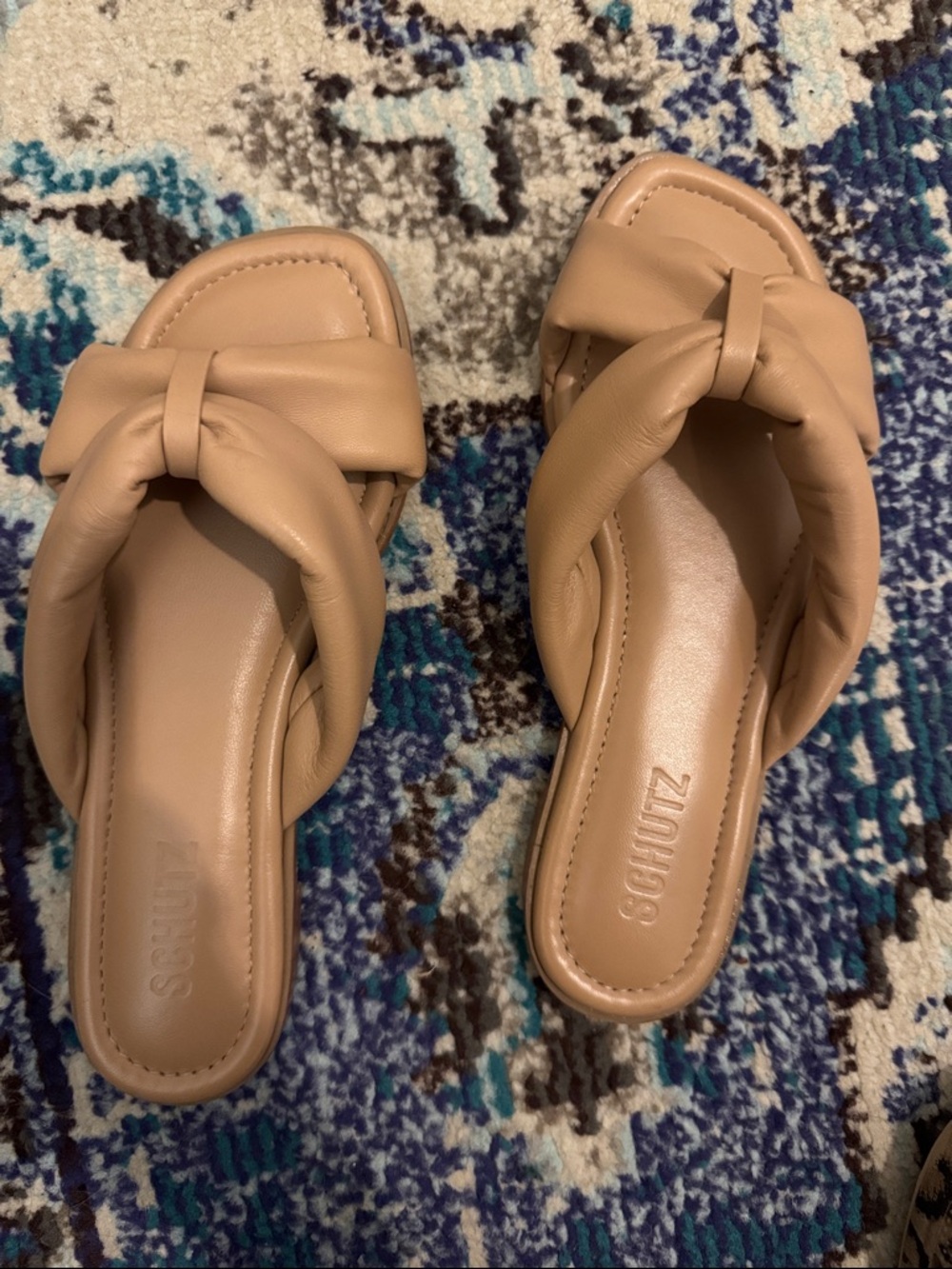 SCHUTZ Knot-Front Slide Mules in Tan